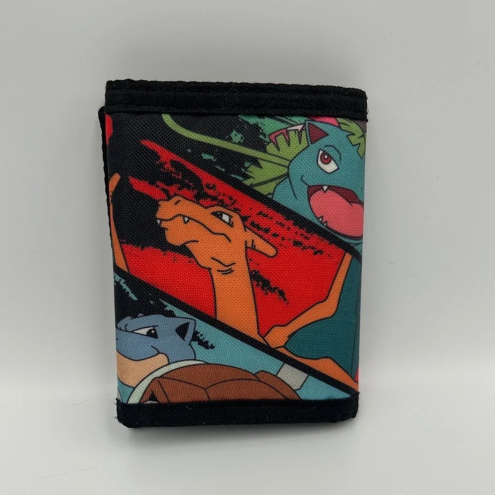 Pokemon Kids Trifold Nylon Wallet Pikachu Charizard Blastoise‎ Venusaur Black